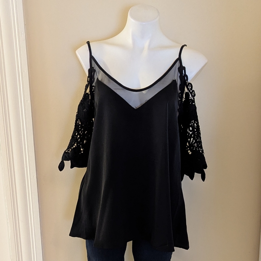 Black off the shoulder crochet sleeve top size M
